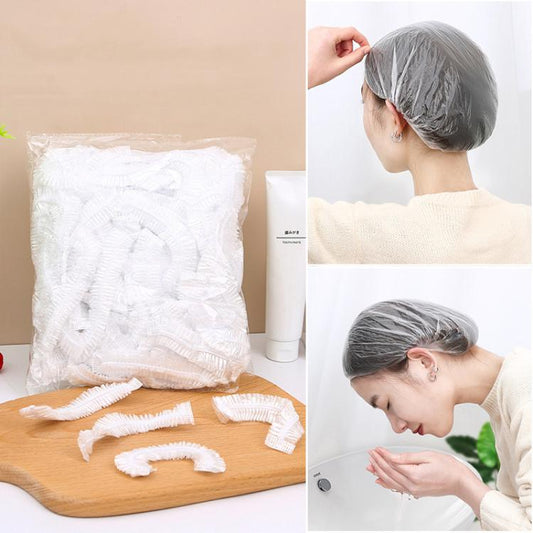 150pcs /Pack Disposable Shower Caps Waterproof Clear Hair Cap 23.5cm