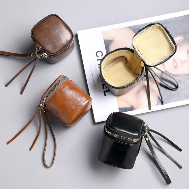 Oil Wax PU Leather Portable Bucket Bag Mini Retro Lipstick Earphone Bag Small Objects Storage Coin Purse
