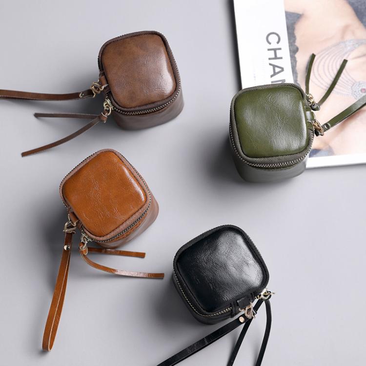 Oil Wax PU Leather Portable Bucket Bag Mini Retro Lipstick Earphone Bag Small Objects Storage Coin Purse