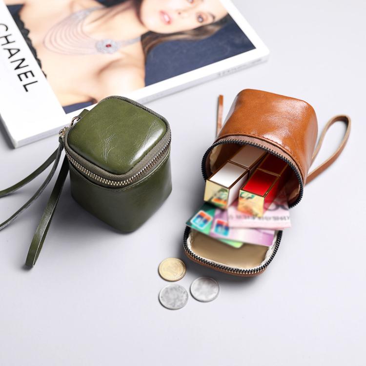 Oil Wax PU Leather Portable Bucket Bag Mini Retro Lipstick Earphone Bag Small Objects Storage Coin Purse