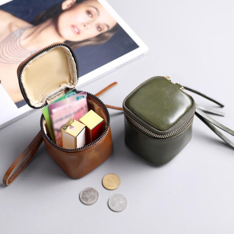 Oil Wax PU Leather Portable Bucket Bag Mini Retro Lipstick Earphone Bag Small Objects Storage Coin Purse