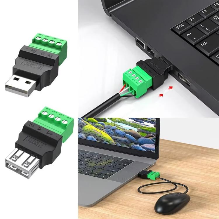 JUXIN USB2.0 Plug Adapter Type-A to 4 Pin Screw Terminal Block Connector