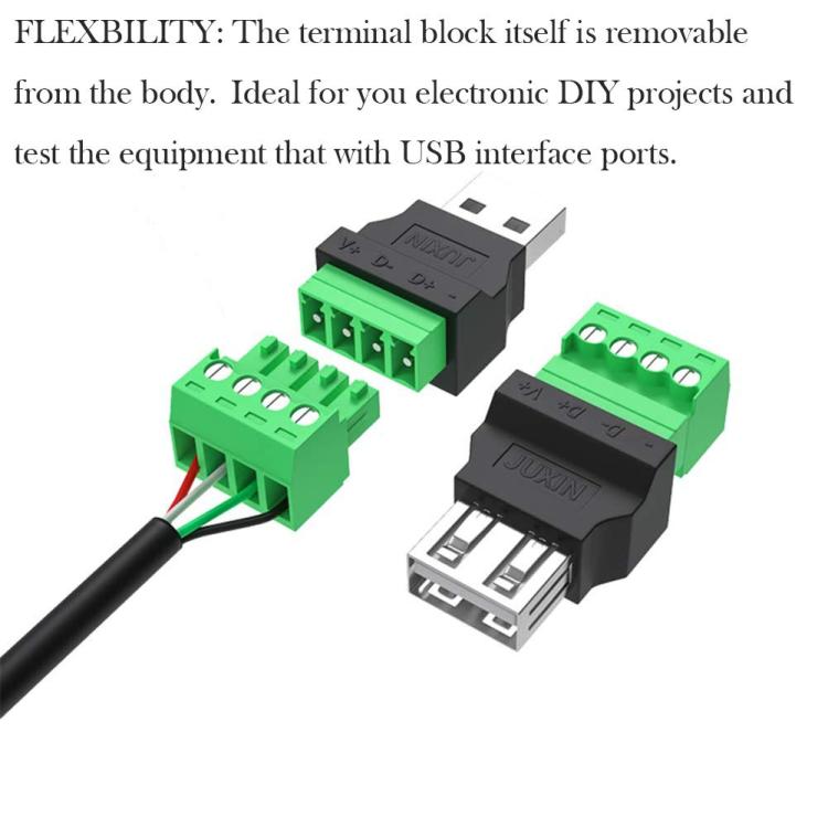 JUXIN USB2.0 Plug Adapter Type-A to 4 Pin Screw Terminal Block Connector