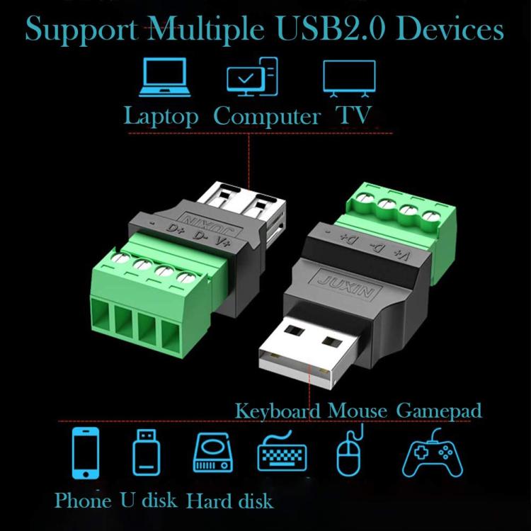 JUXIN USB2.0 Plug Adapter Type-A to 4 Pin Screw Terminal Block Connector