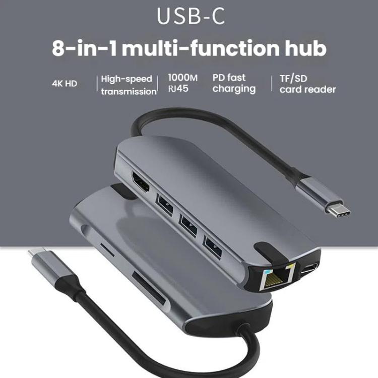 8-In-1 USB-C/Type-C Gigabit Ethernet Port Docking Station Hub