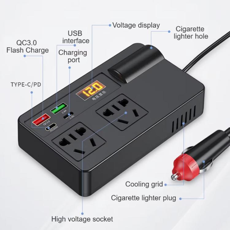 12V24V To 220V Car Multi-Function Inverter Socket Fast Charger