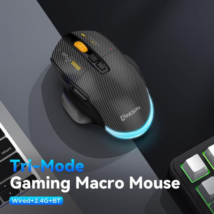 MKESPN W601 Silent Wireless Tri-mode Macro Gaming Mouse Carbon Fiber 12800DPI Bluetooth Mouse