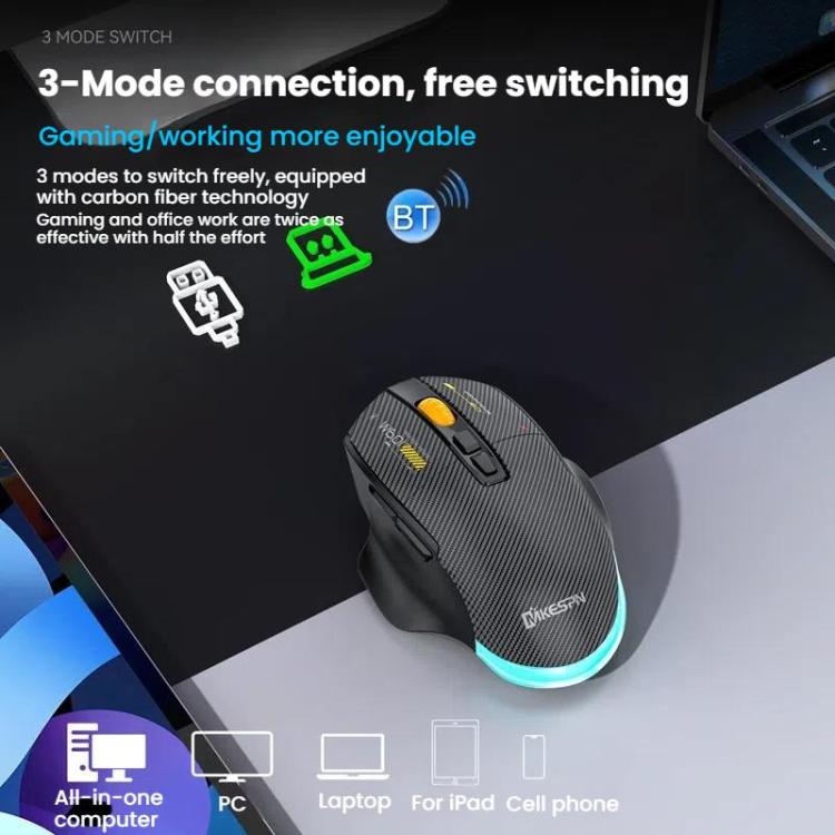 MKESPN W601 Silent Wireless Tri-mode Macro Gaming Mouse Carbon Fiber 12800DPI Bluetooth Mouse