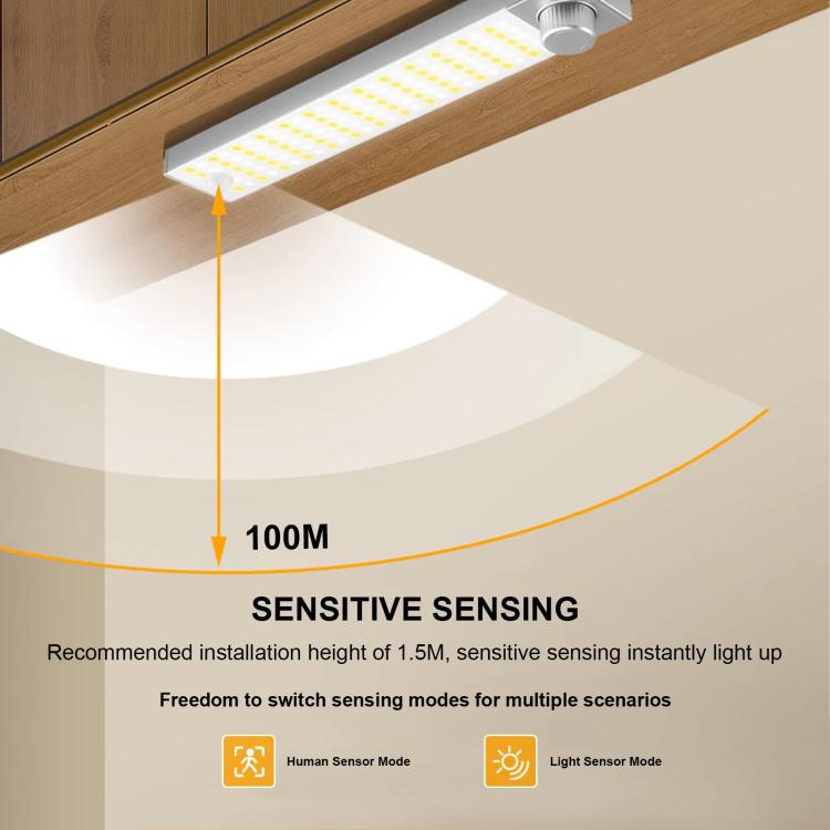 LED Cabinet Light Magnetic Motion Sensor Rechargeable Lamp 128 LEDs 3-color Temperature