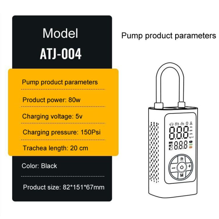 ATJ-004 Smart Wireless Digital Display Portable Car Tire Pump Multi-Function Inflator