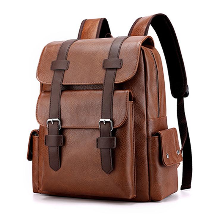 OUMANTU 975 PU Leather Large-capacity Travel Laptop Backpack Casual Schoolbag
