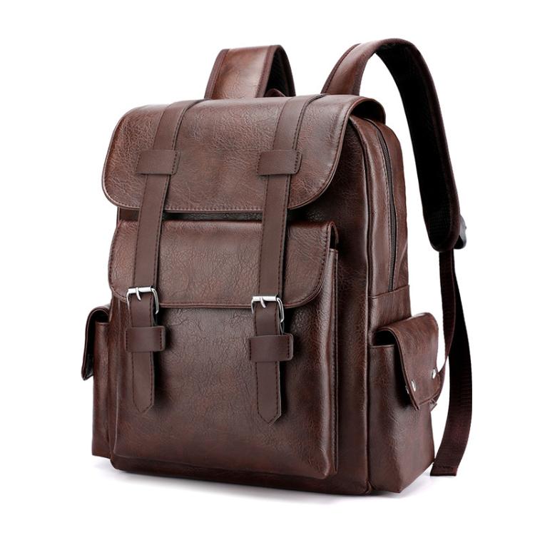 OUMANTU 975 PU Leather Large-capacity Travel Laptop Backpack Casual Schoolbag