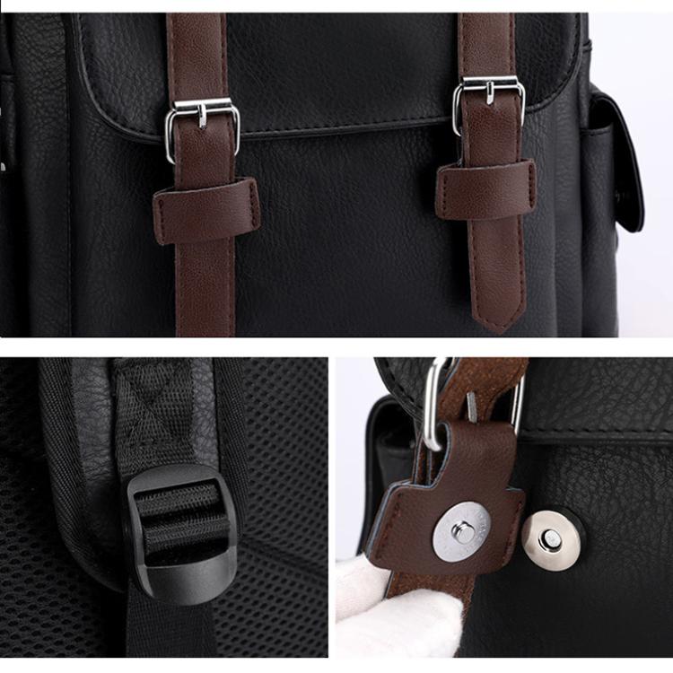 OUMANTU 975 PU Leather Large-capacity Travel Laptop Backpack Casual Schoolbag