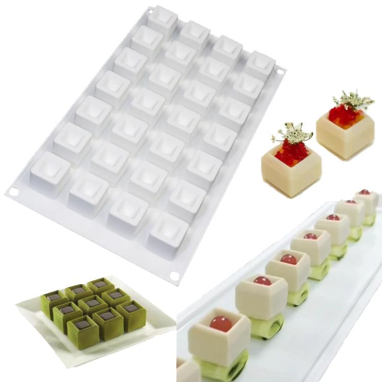 28-Cavity Concave Goose Liver Mousse Cake Mold 3D Small Square Chocolate Silicone Mould