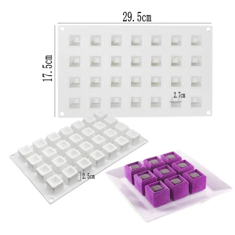 28-Cavity Concave Goose Liver Mousse Cake Mold 3D Small Square Chocolate Silicone Mould