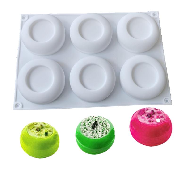 6-Cavity Round Concave Flower Pots Mousse Mold Silicone Dessert Cake Mold