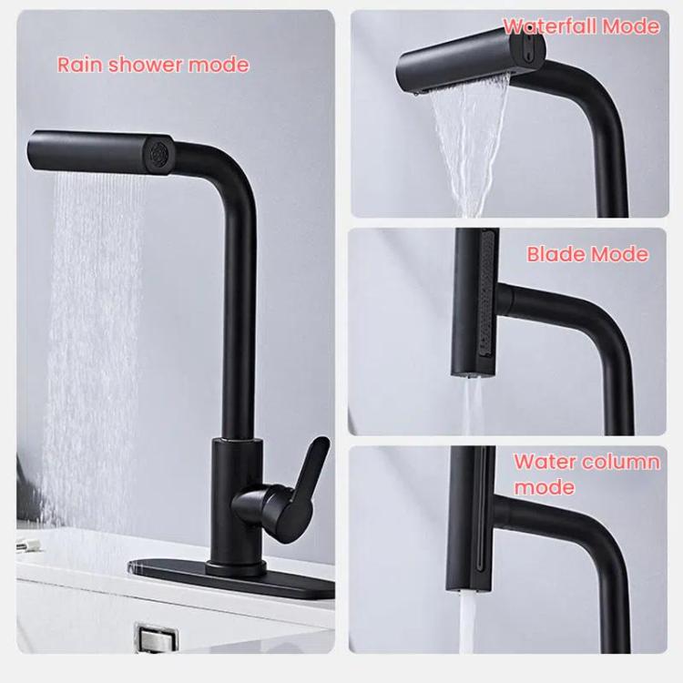 Pull-Out 4 Modes Waterfall Kitchen Faucet Hot/Cold Water Mixer Tap With Base