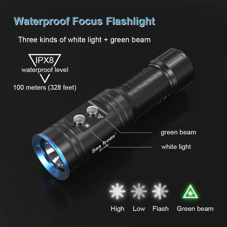 Sea Frogs  SF-L03 100m/325FT IPX8 Underwater Video Light 1000 lm Diving Flashlight