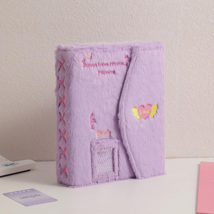 Hisocute Embroidered Plush Six Hole Magnetic Album A5 Card Album Binder Student Storage Booklet