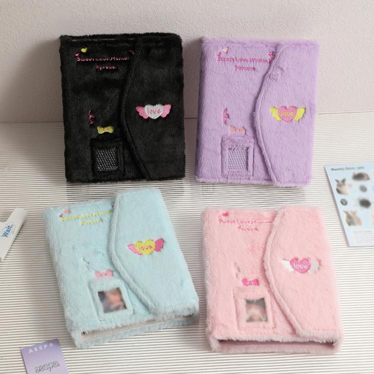 Hisocute Embroidered Plush Six Hole Magnetic Album A5 Card Album Binder Student Storage Booklet