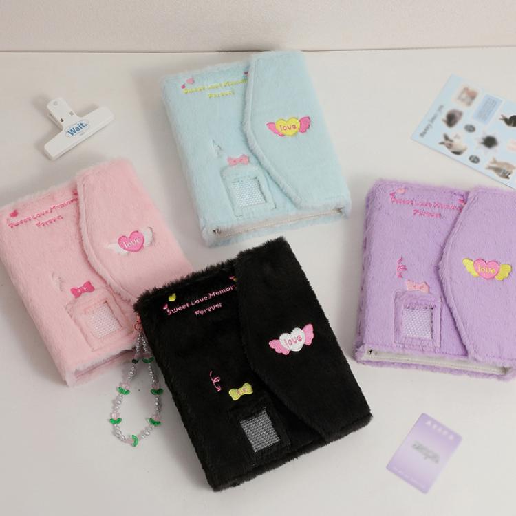 Hisocute Embroidered Plush Six Hole Magnetic Album A5 Card Album Binder Student Storage Booklet
