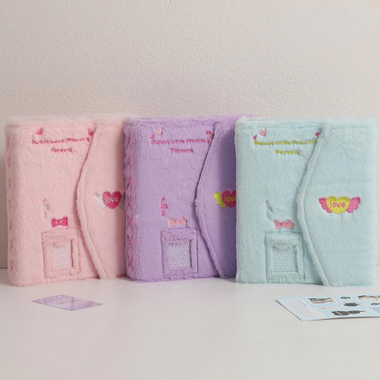 Hisocute Embroidered Plush Six Hole Magnetic Album A5 Card Album Binder Student Storage Booklet