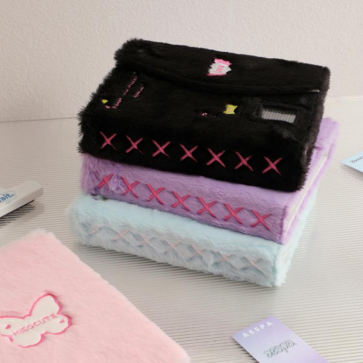 Hisocute Embroidered Plush Six Hole Magnetic Album A5 Card Album Binder Student Storage Booklet