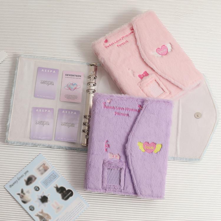 Hisocute Embroidered Plush Six Hole Magnetic Album A5 Card Album Binder Student Storage Booklet