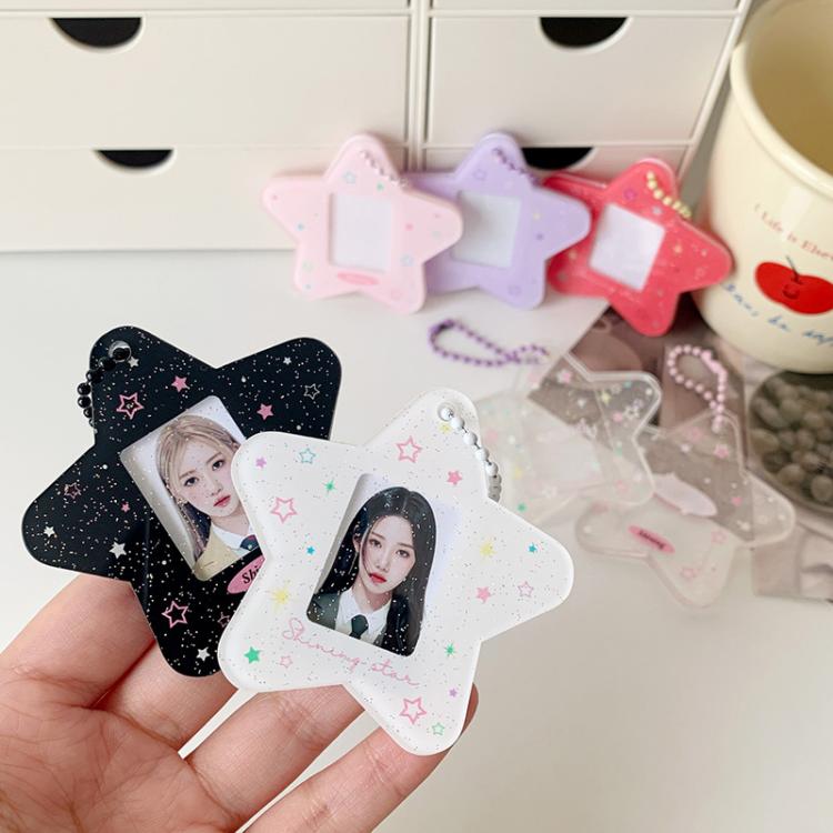 Hisocute Cartoon Pentagram 1 Inch Photo Frame Pendant Students Keychain Chasing Star Card Holder Pendant