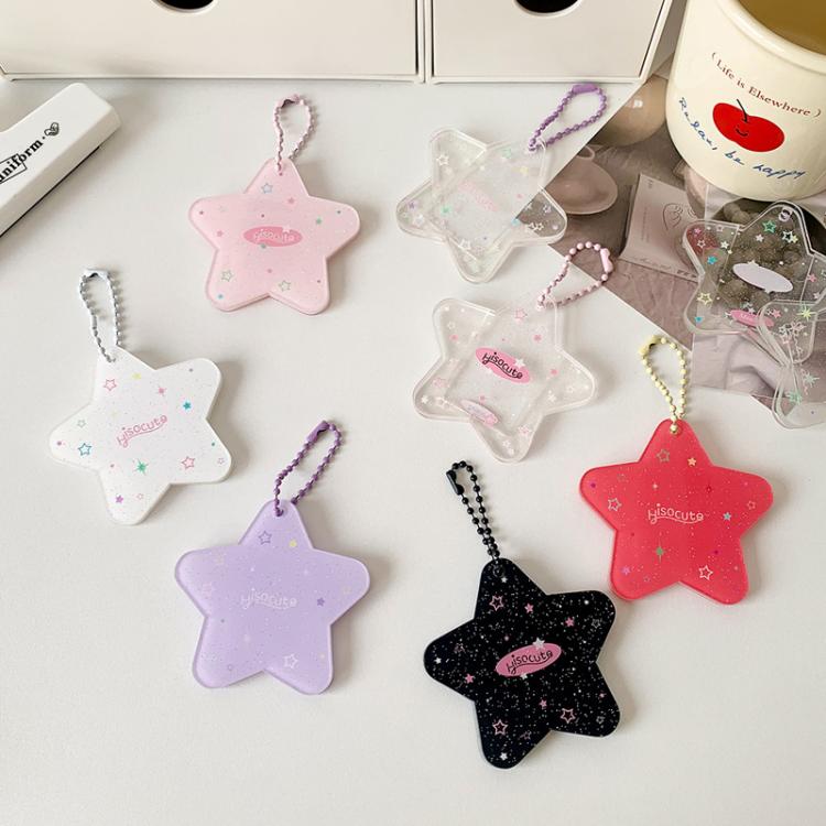 Hisocute Cartoon Pentagram 1 Inch Photo Frame Pendant Students Keychain Chasing Star Card Holder Pendant