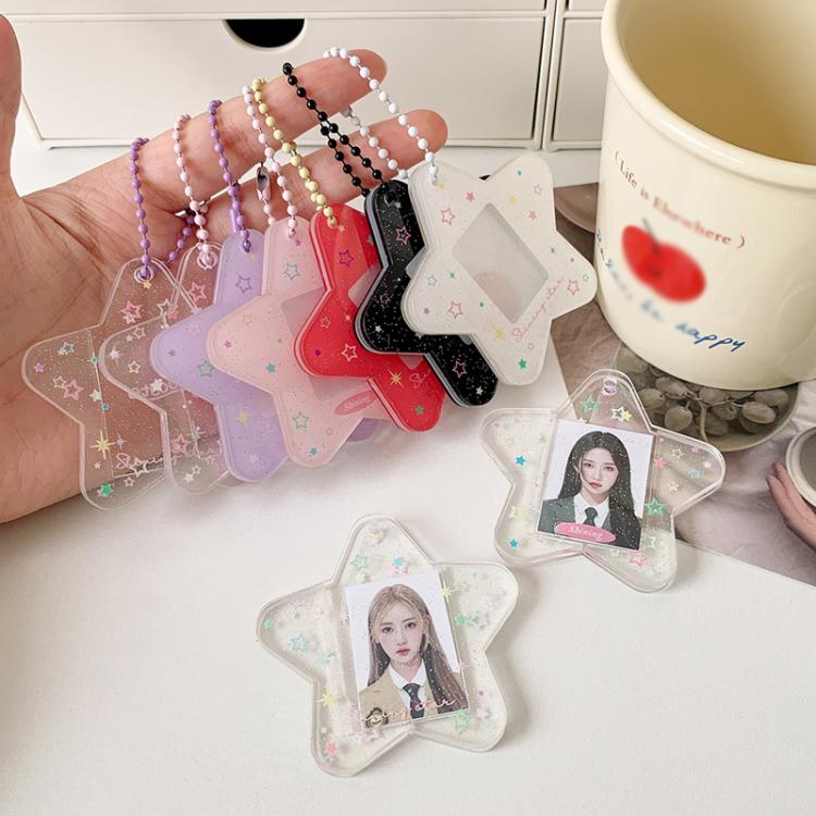 Hisocute Cartoon Pentagram 1 Inch Photo Frame Pendant Students Keychain Chasing Star Card Holder Pendant