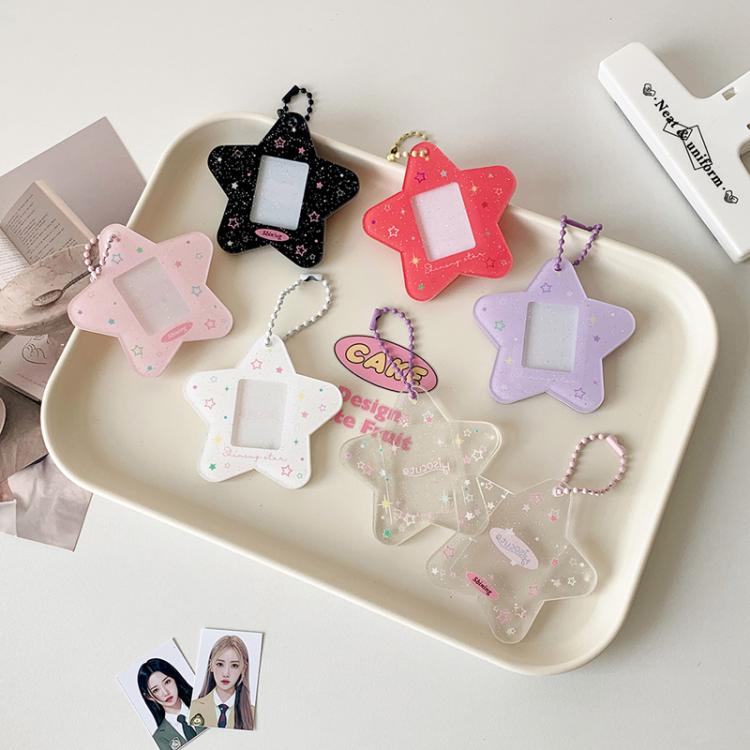 Hisocute Cartoon Pentagram 1 Inch Photo Frame Pendant Students Keychain Chasing Star Card Holder Pendant