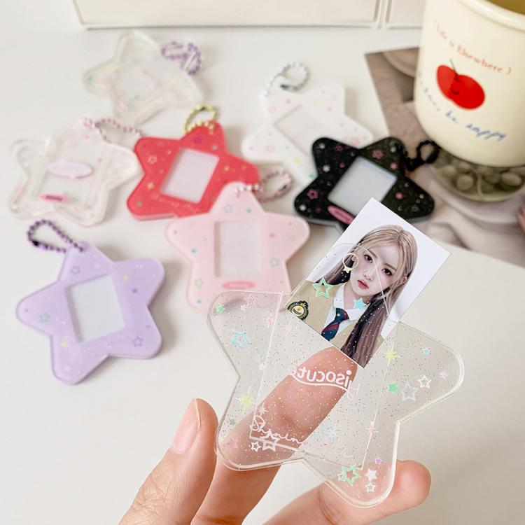 Hisocute Cartoon Pentagram 1 Inch Photo Frame Pendant Students Keychain Chasing Star Card Holder Pendant