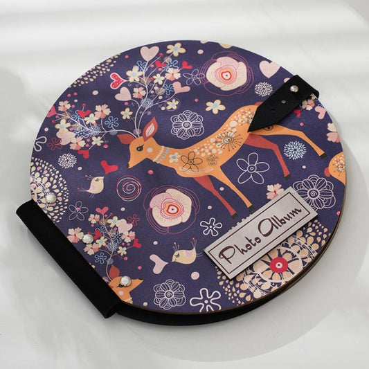 Wooden Round Photo Album Memorial Album Kids Growth Photobooks Cartoon DIY Scrapbook