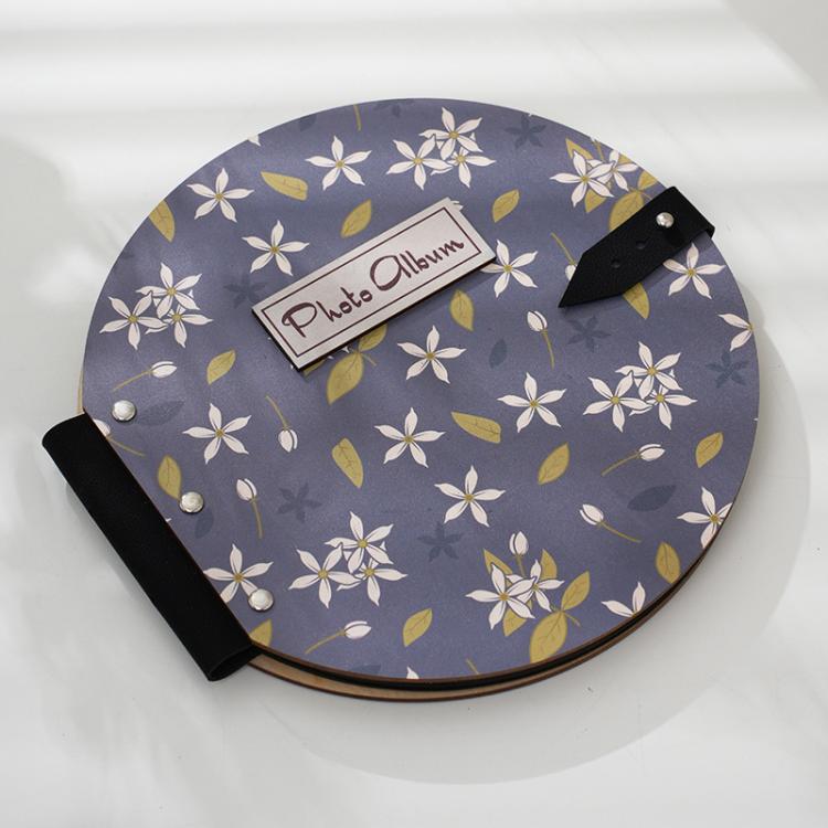 Wooden Round Photo Album Memorial Album Kids Growth Photobooks Cartoon DIY Scrapbook