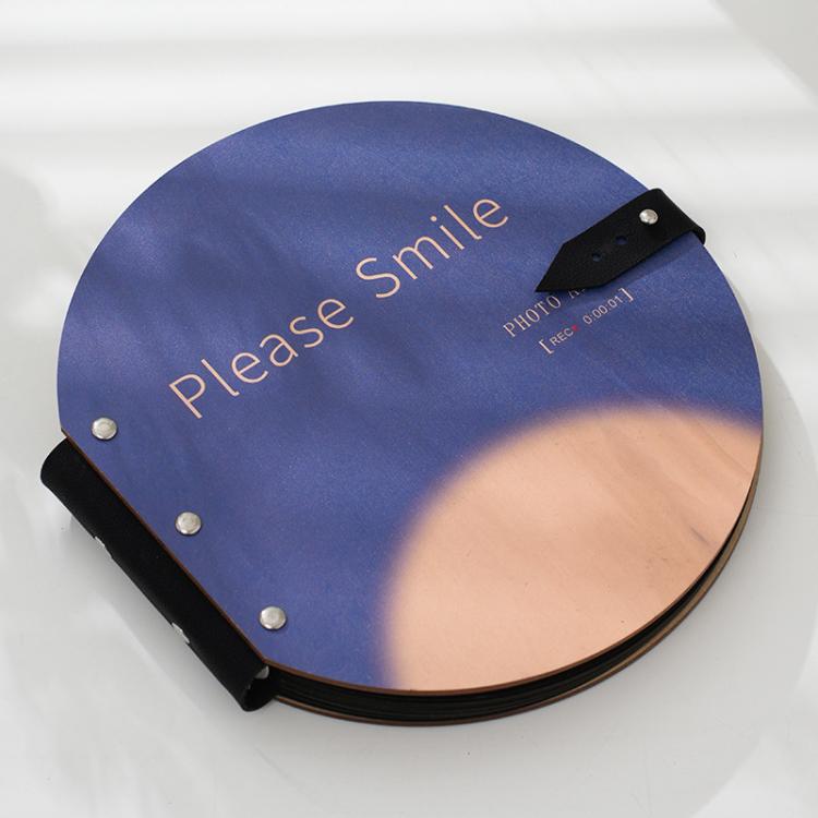 Wooden Round Photo Album Memorial Album Kids Growth Photobooks Cartoon DIY Scrapbook