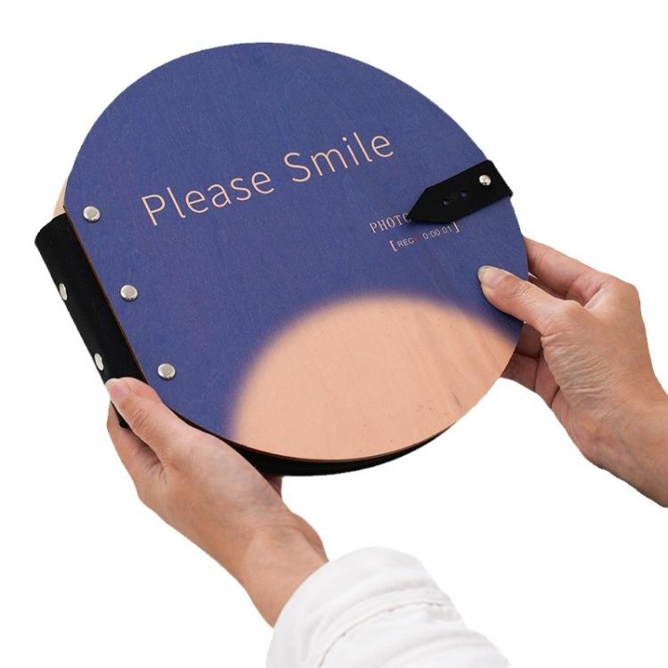 Wooden Round Photo Album Memorial Album Kids Growth Photobooks Cartoon DIY Scrapbook