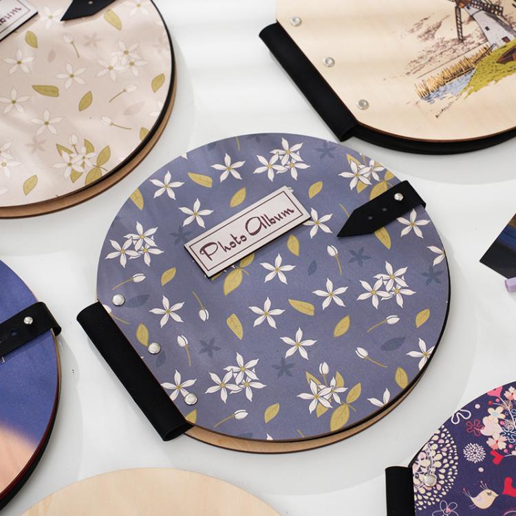 Wooden Round Photo Album Memorial Album Kids Growth Photobooks Cartoon DIY Scrapbook