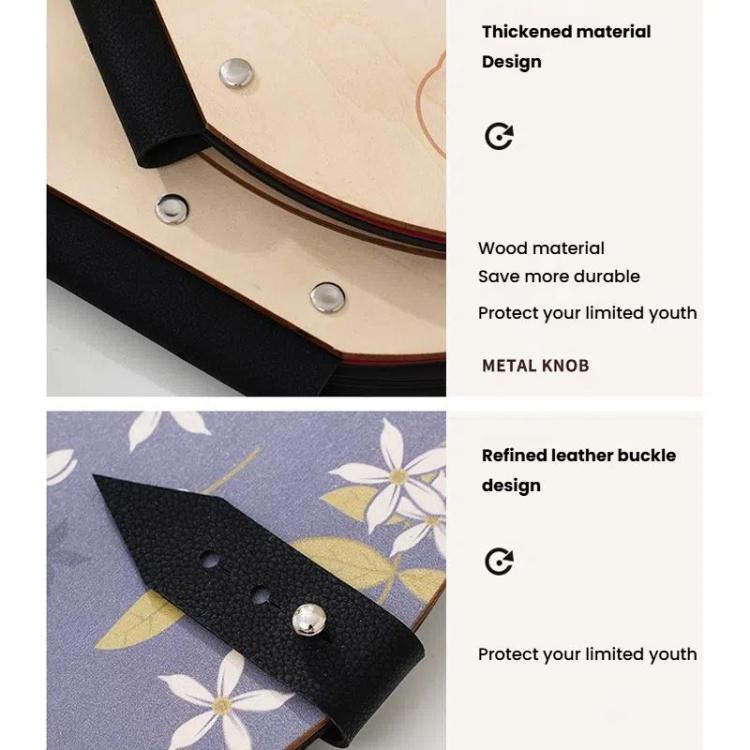 Wooden Round Photo Album Memorial Album Kids Growth Photobooks Cartoon DIY Scrapbook