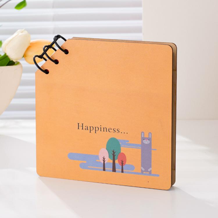 DIY Wooden Square Memorial Album Kids Growth Photo Album Cartoon Photo Book
