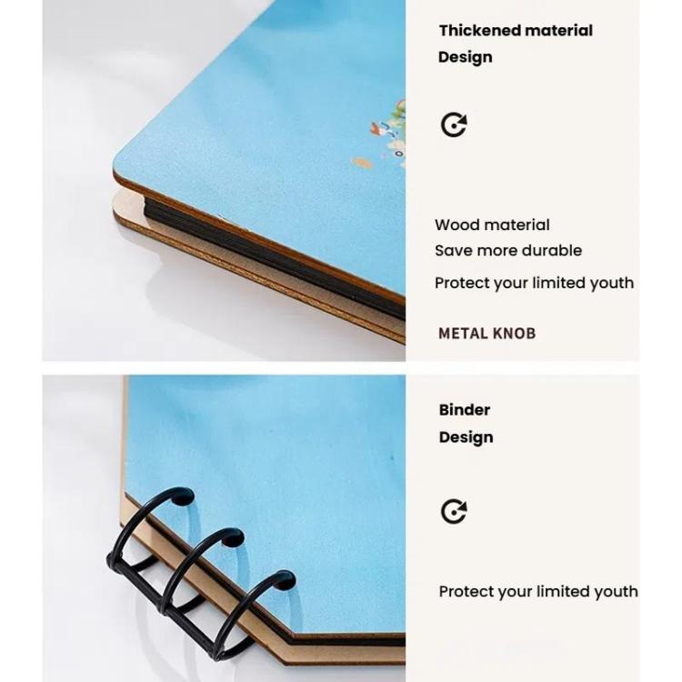 DIY Wooden Square Memorial Album Kids Growth Photo Album Cartoon Photo Book