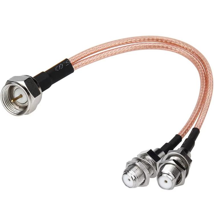 F-Splitter Coaxial RF Cable F Male To Dual Female Splitter