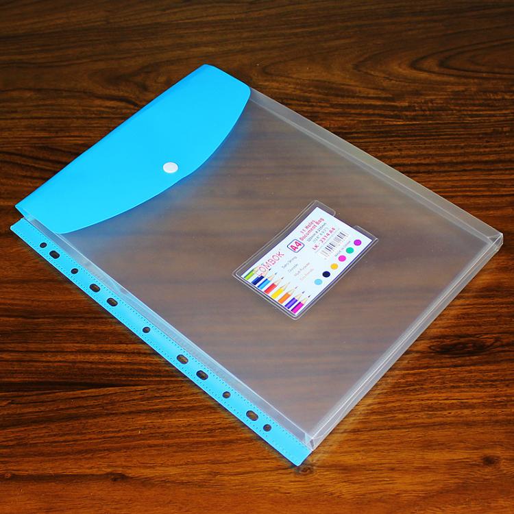 2pcs /Pack A4 Transparent Plastic File Folder 11-hole Loose-leaf Pocket with Snap Closure