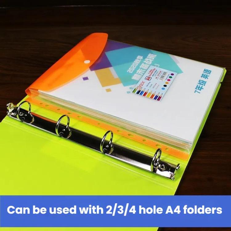 2pcs /Pack A4 Transparent Plastic File Folder 11-hole Loose-leaf Pocket with Snap Closure