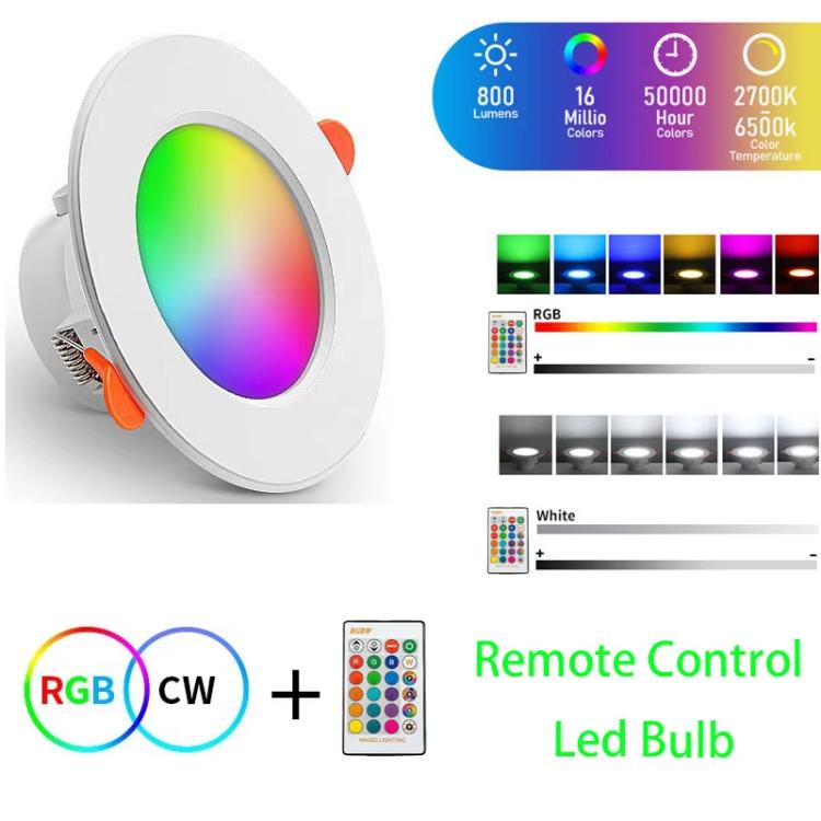 RGB+White Light Ceiling Lamp Round Recessed Dimmable Ceiling Light With Remote Controller