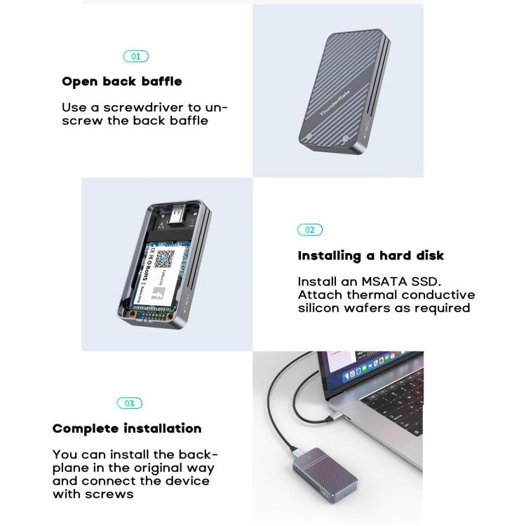 JEYI mSATA to USB 3.1 Type-C 6Gbps SSD Enclosure Adapter Case Aluminum External SSD Case