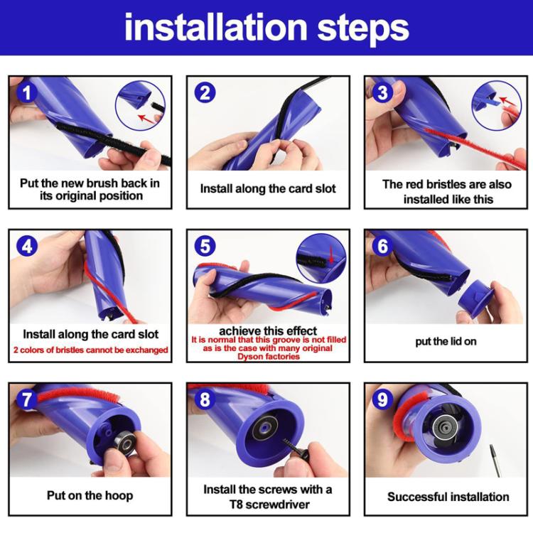 Rolling Brush Plush Strips For Dyson Vacuum Cleaner V7 / V8 / V10 / V11 Direct Drive Brush Head