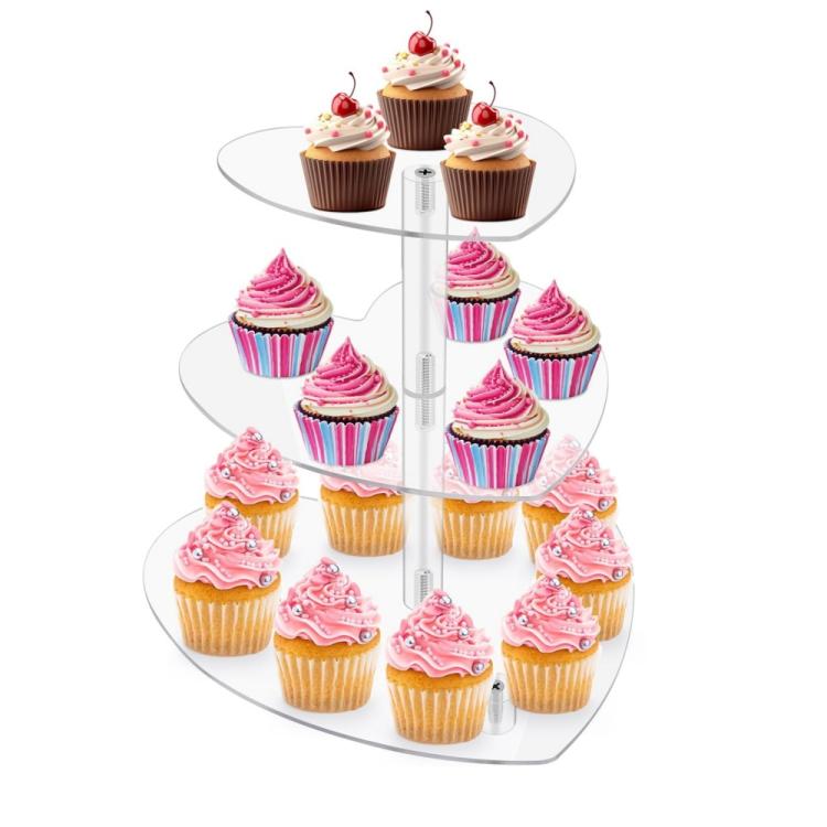 Acrylic Three-Tier Heart-Shaped Wedding Birthday Cupcake Stand