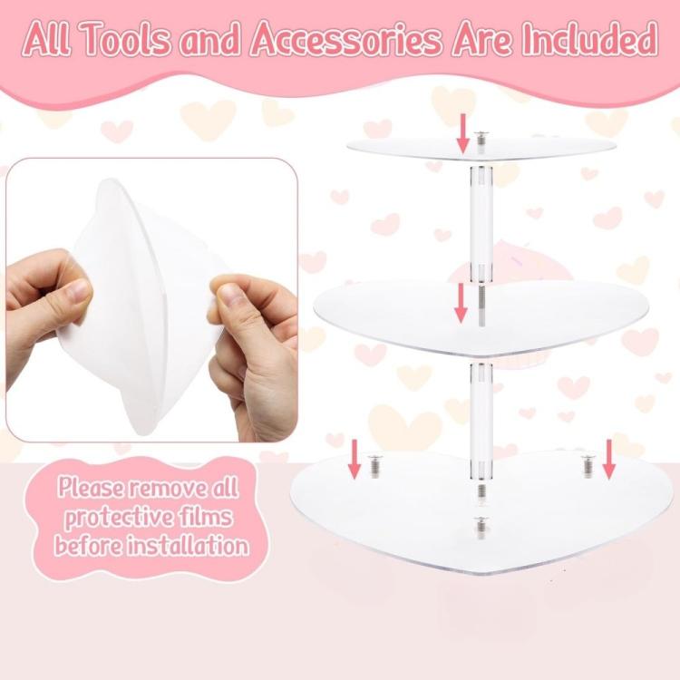 Acrylic Three-Tier Heart-Shaped Wedding Birthday Cupcake Stand