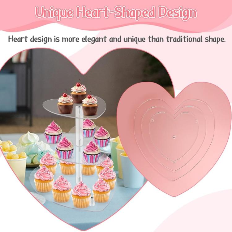 Acrylic Three-Tier Heart-Shaped Wedding Birthday Cupcake Stand